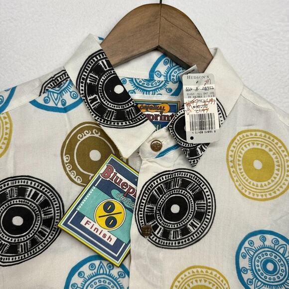 Vintage Blueprint Shirt men's Medium White Geometric Rayon All Over 80s 90s NEW - Picture 1 of 9